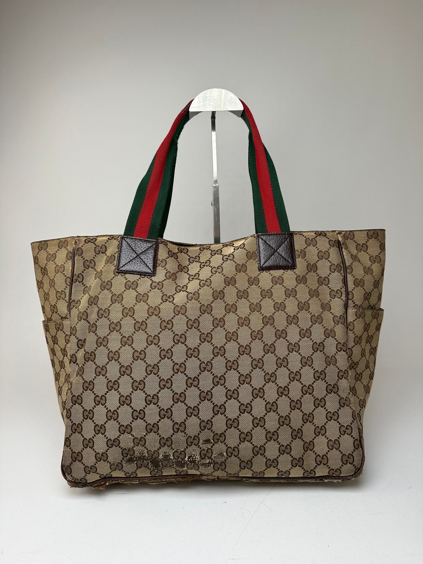 Vintage Gucci Monogram Canvas Handbag Beige Brown