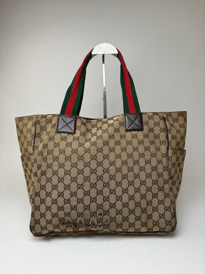Vintage Gucci Monogram Canvas Handbag Beige Brown