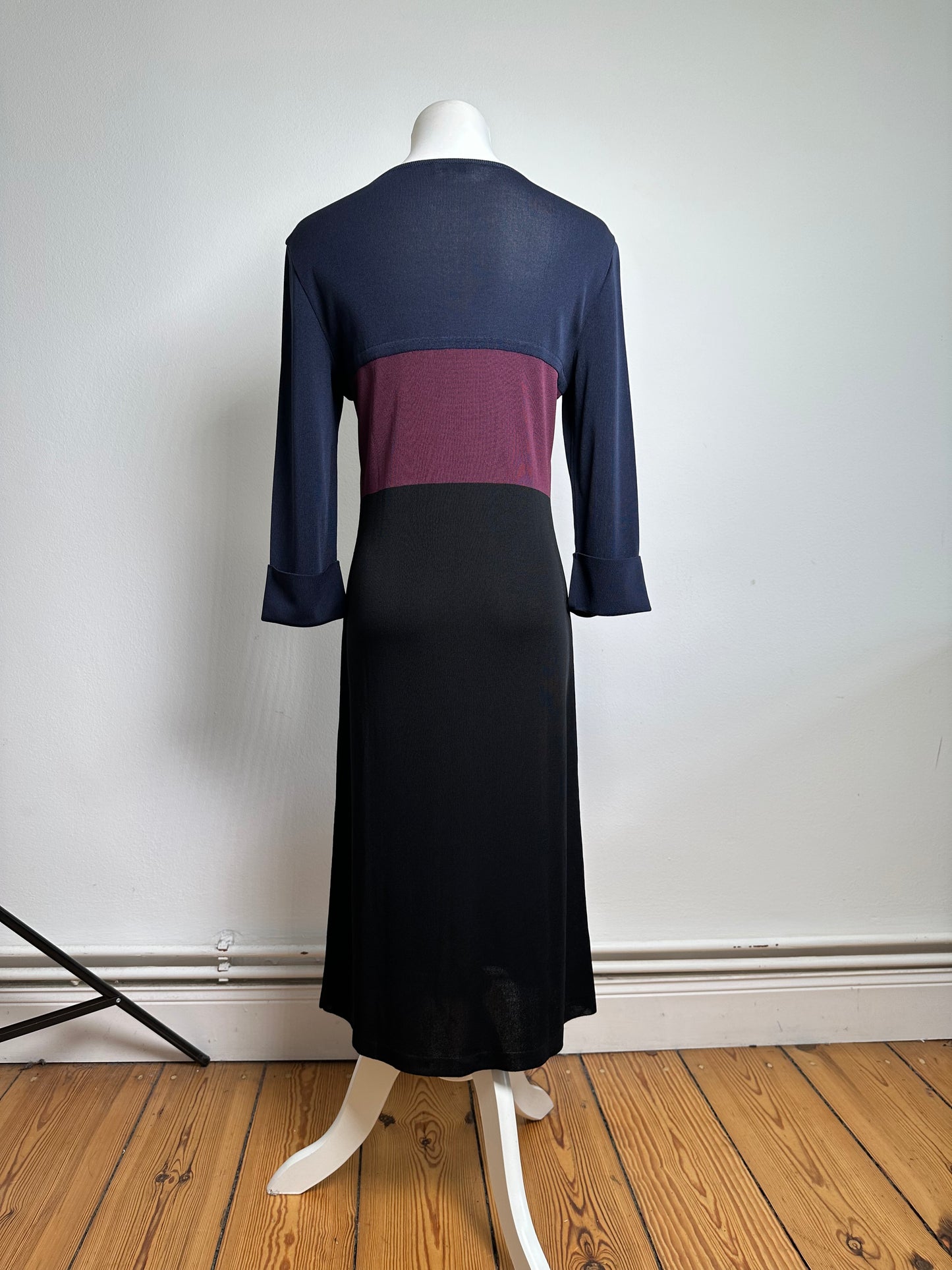 Vintage Balenciaga Cotton Dress Navy Burgundy Black M