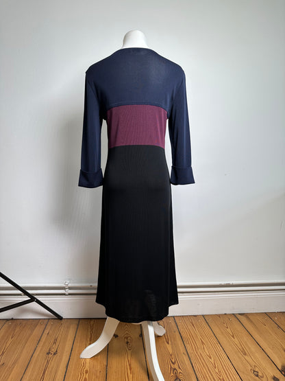 Vintage Balenciaga Cotton Dress Navy Burgundy Black M