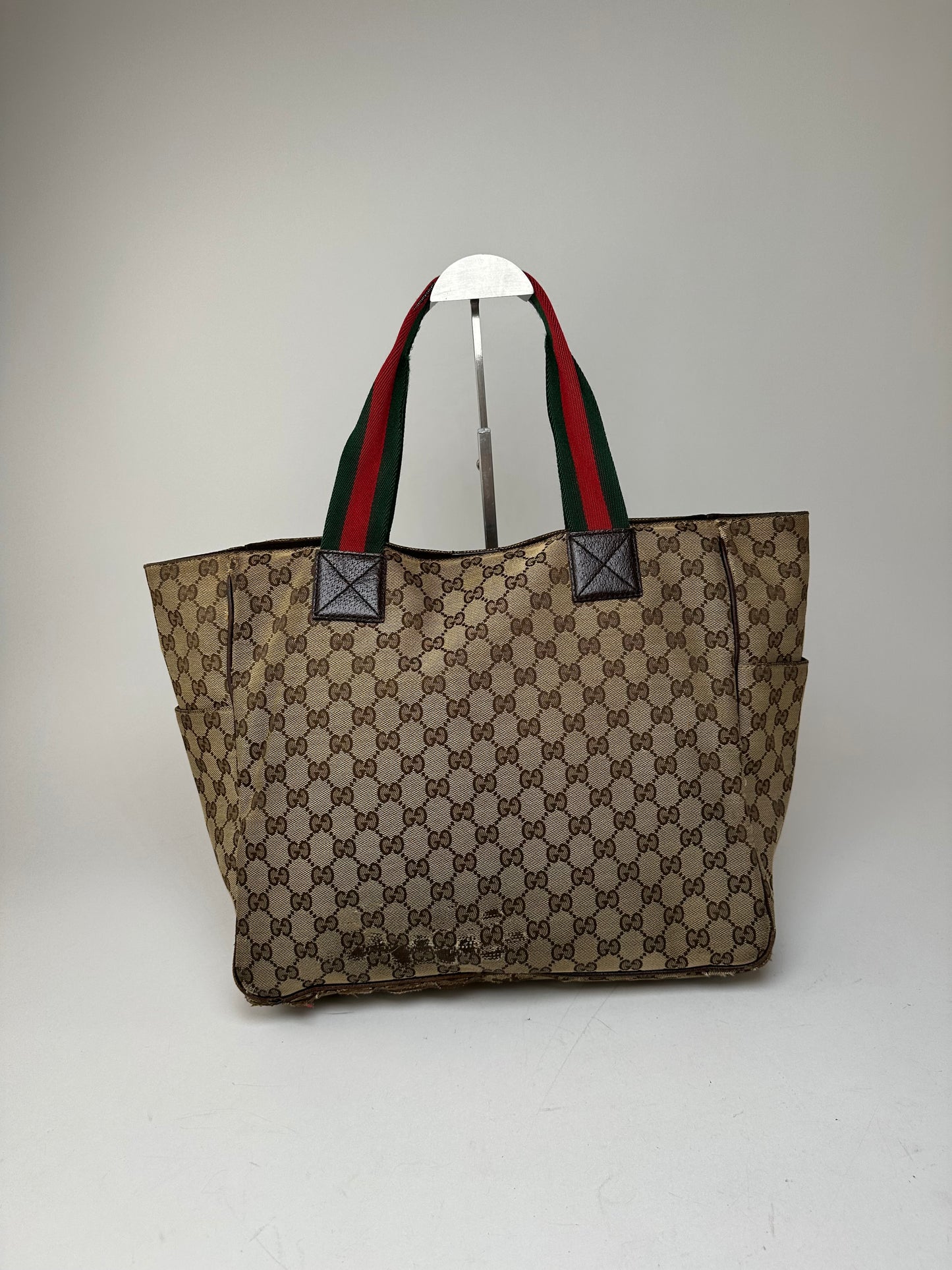 Vintage Gucci Monogram Canvas Handbag Beige Brown