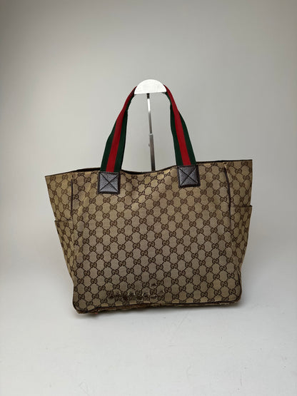 Vintage Gucci Monogram Canvas Handbag Beige Brown
