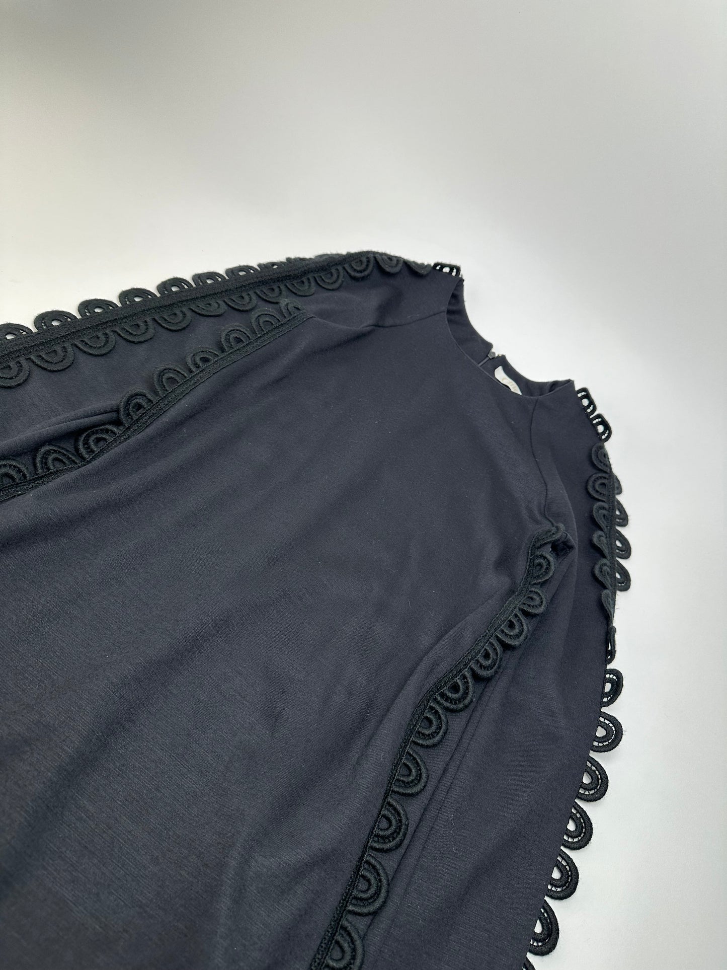 Vintage Chloé Cotton Knit Dress with Lace Trim Black XS