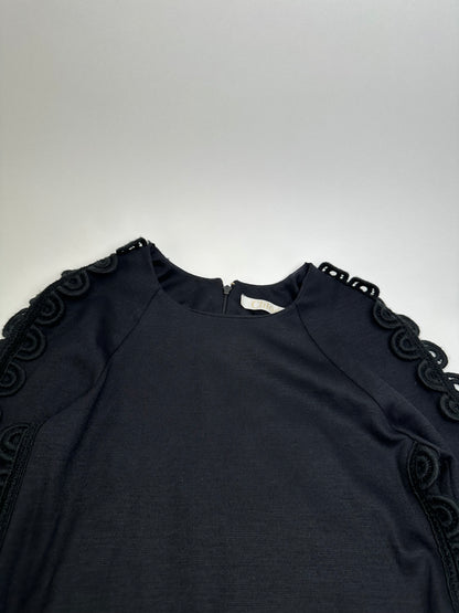 Vintage Chloé Cotton Knit Dress with Lace Trim Black XS