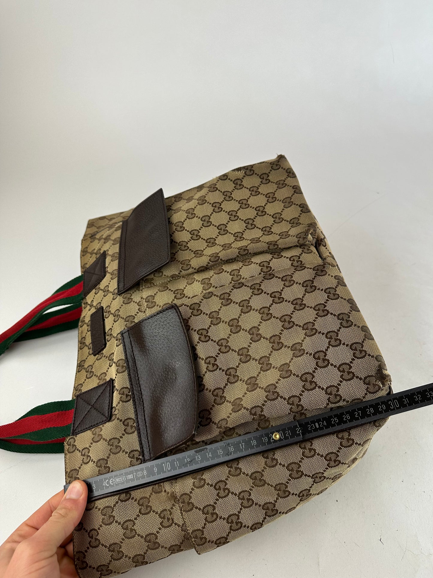 Vintage Gucci Monogram Canvas Handbag Beige Brown