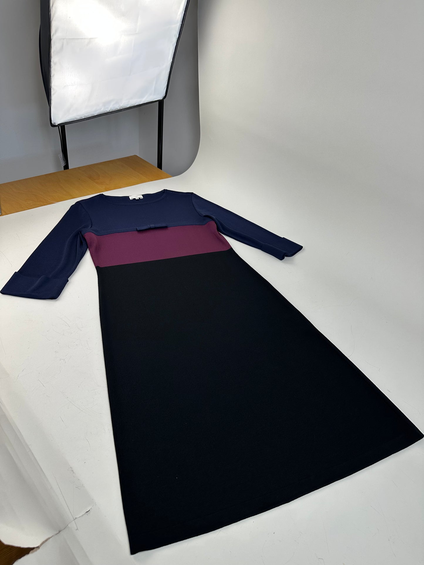 Vintage Balenciaga Cotton Dress Navy Burgundy Black M