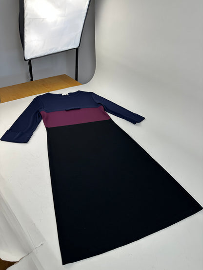 Vintage Balenciaga Cotton Dress Navy Burgundy Black M