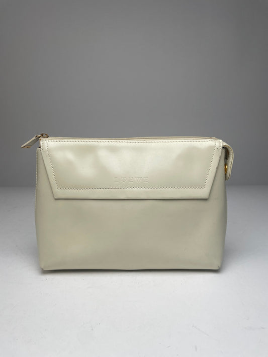 Vintage Loewe Leather Clutch / Cosmetic Bag White