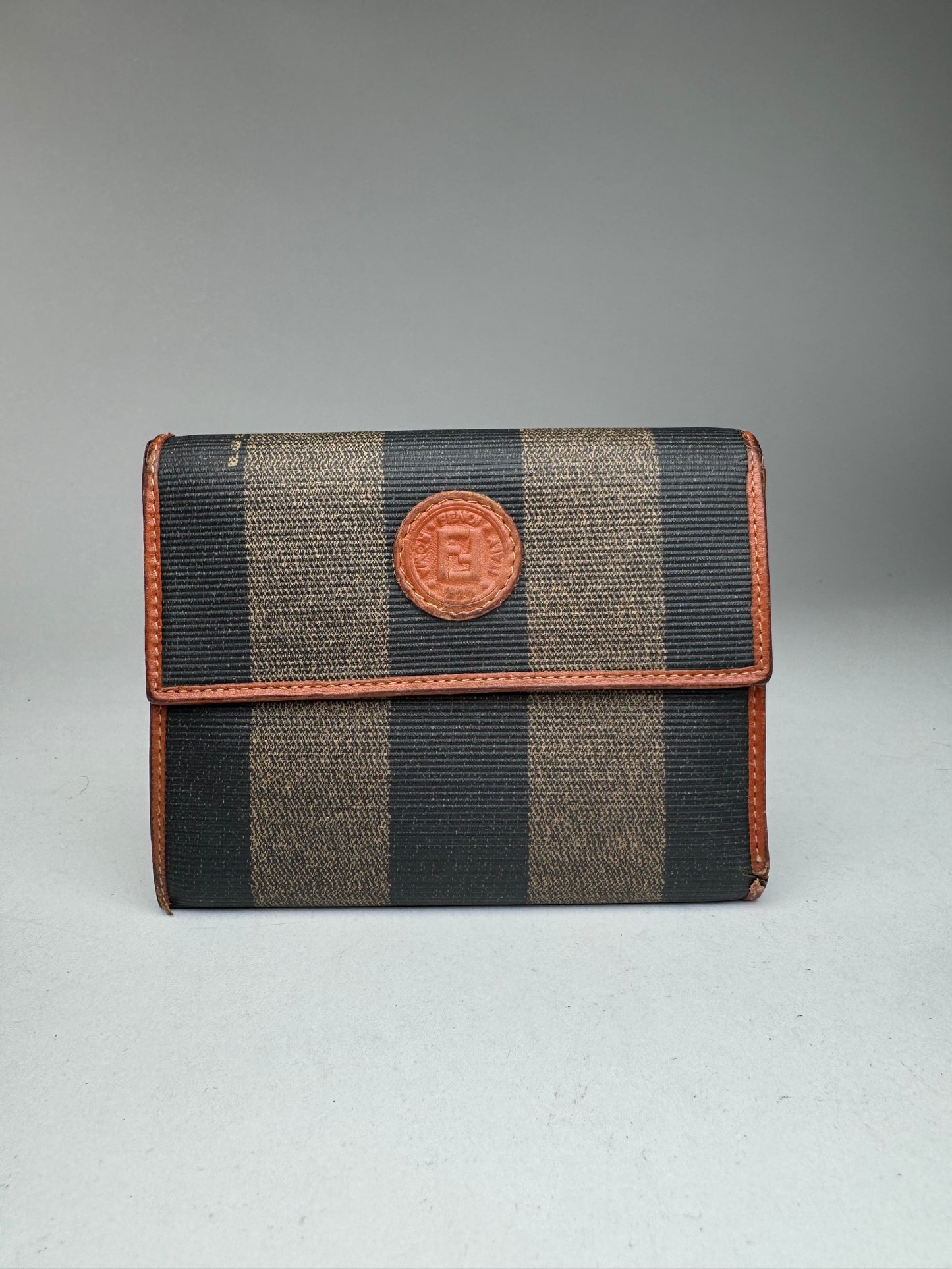 Vintage Fendi Striped Leather Wallet Brown
