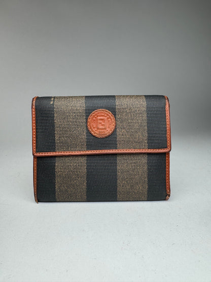 Vintage Fendi Striped Leather Wallet Brown