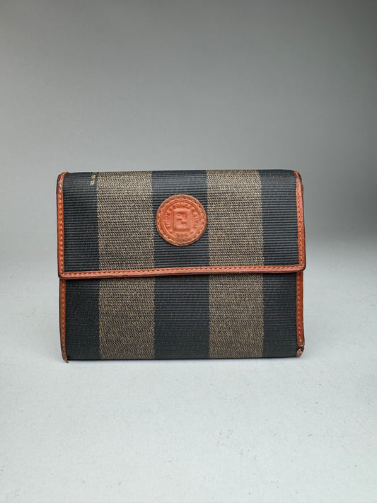 Vintage Fendi Striped Leather Wallet Brown