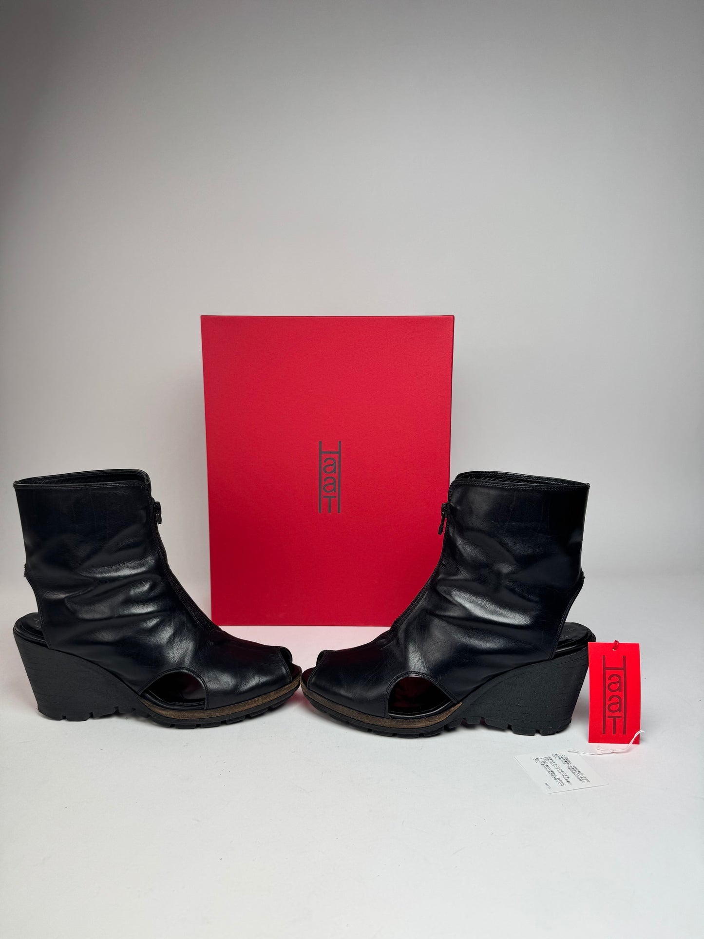 Vintage Issey Miyake Open Black Leather Boots Black