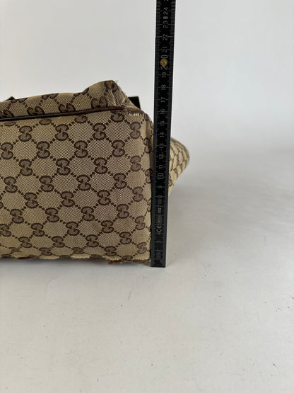 Vintage Gucci Monogram Canvas Handbag Beige Brown