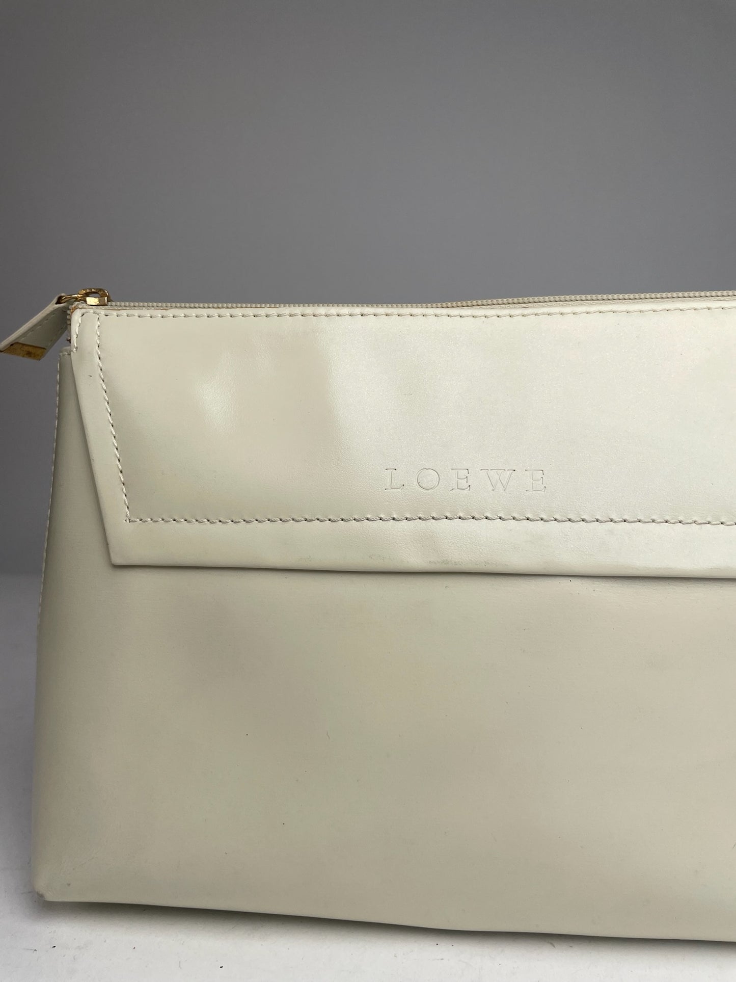 Vintage Loewe Leather Clutch / Cosmetic Bag White
