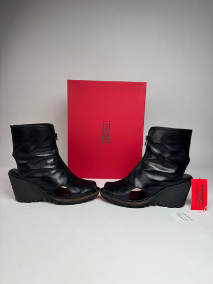 Vintage Issey Miyake Open Black Leather Boots Black