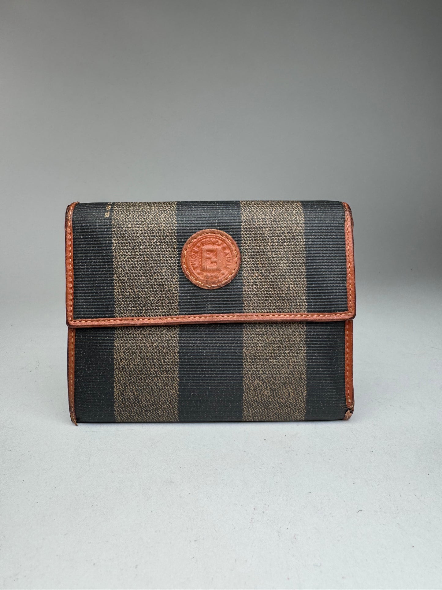 Vintage Fendi Striped Leather Wallet Brown