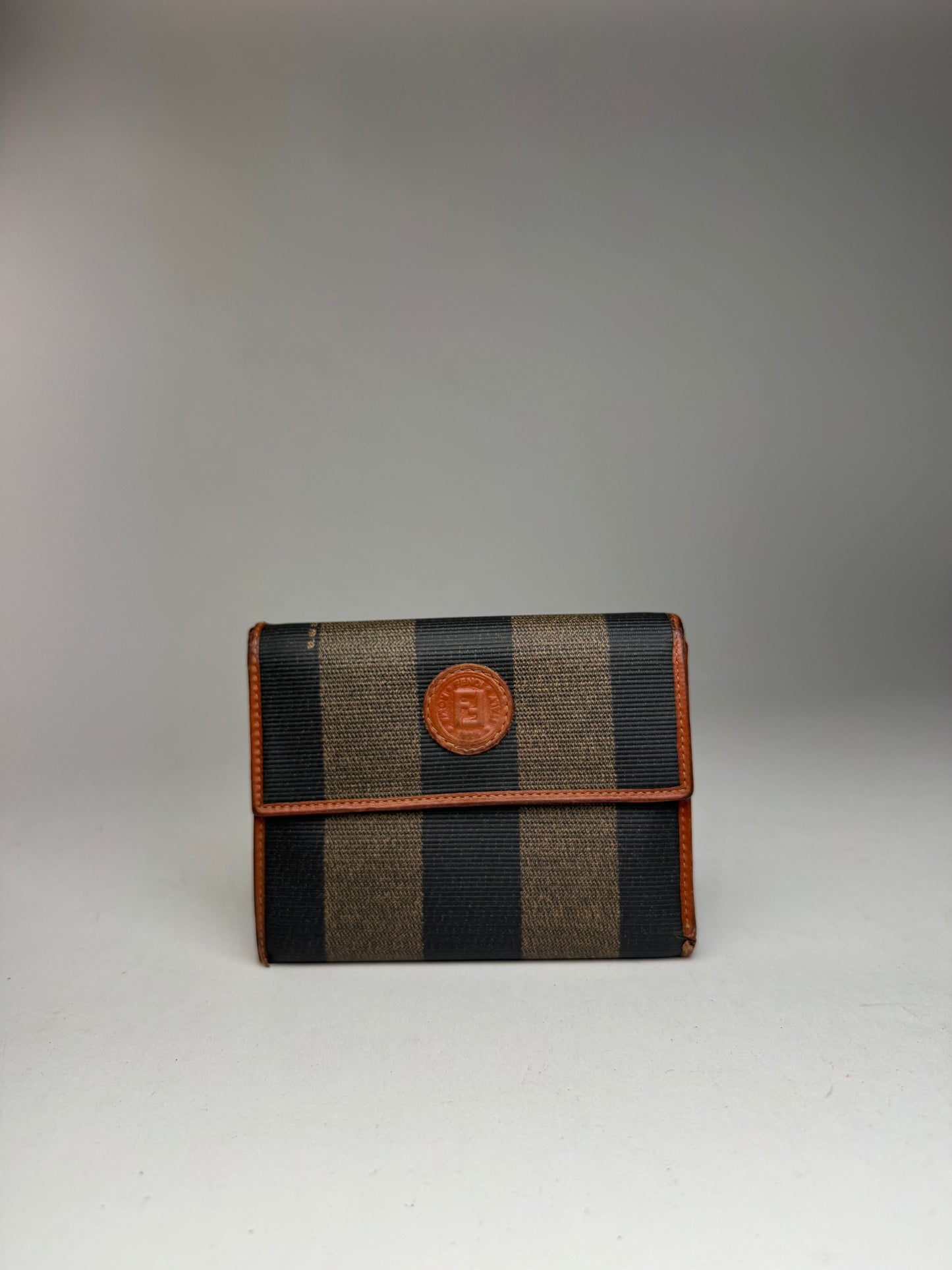 Vintage Fendi Striped Leather Wallet Brown
