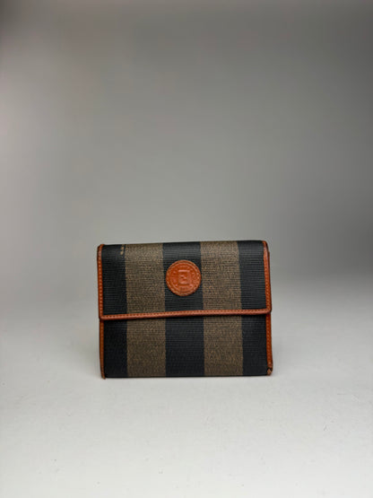 Vintage Fendi Striped Leather Wallet Brown