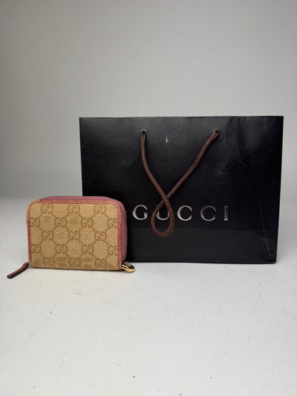Vintage Gucci Monogram Card Holder Beige Pink