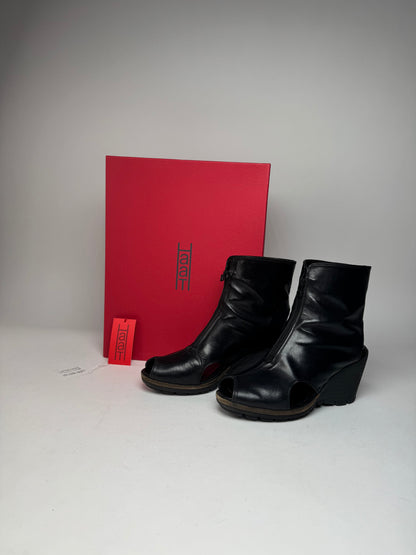 Vintage Issey Miyake Open Black Leather Boots Black