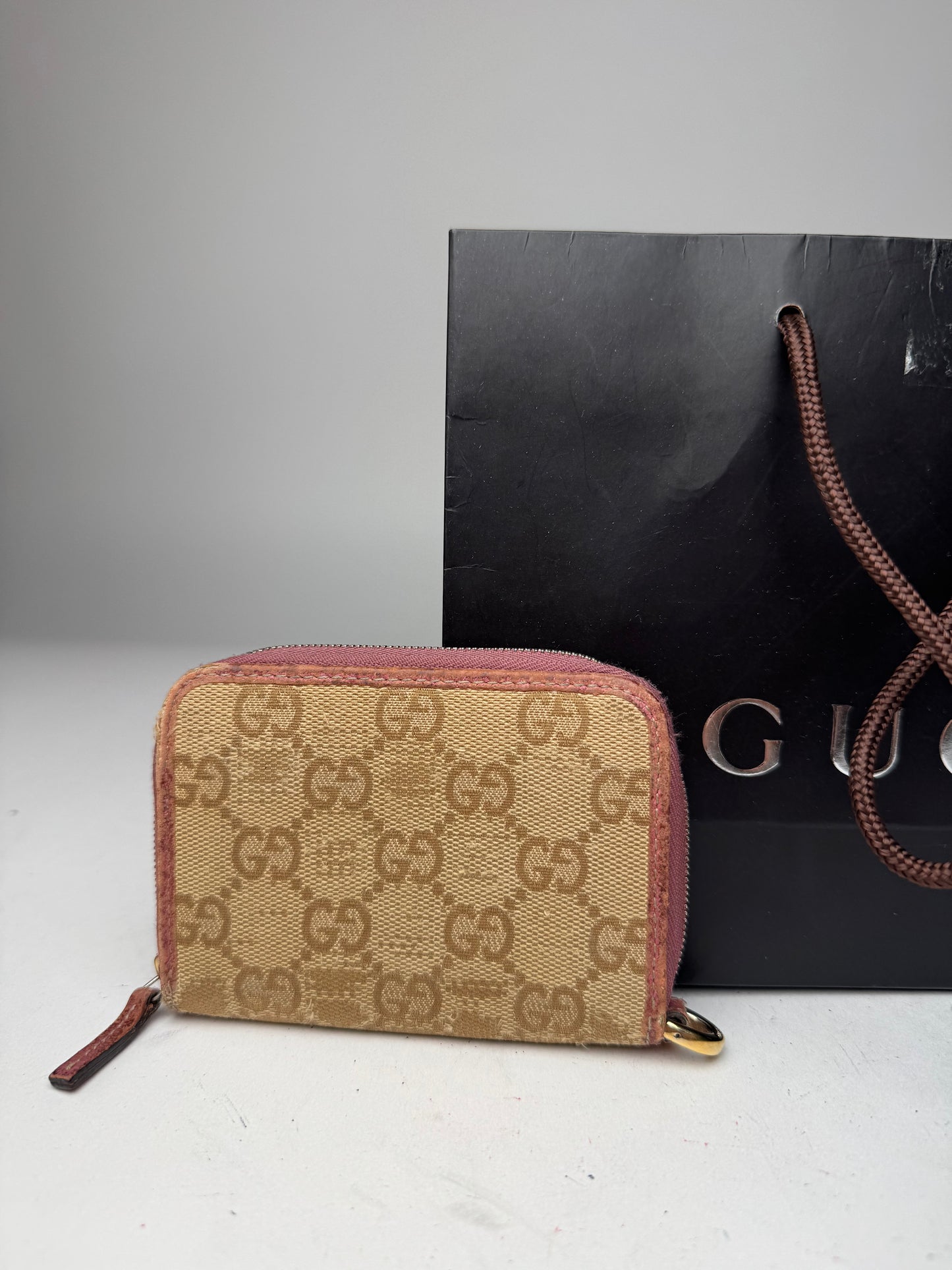 Vintage Gucci Monogram Card Holder Beige Pink