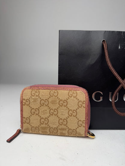 Vintage Gucci Monogram Card Holder Beige Pink