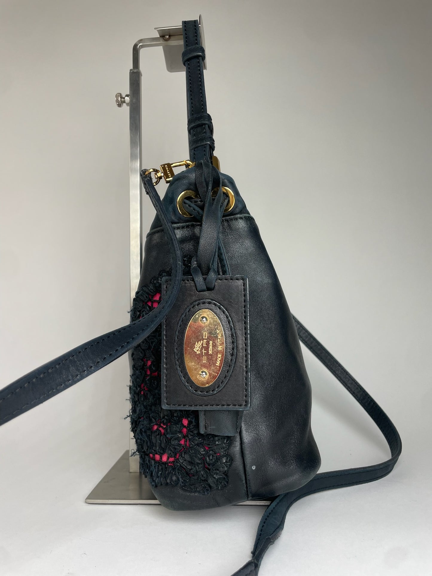 Vintage Etro 2Way Leather Handbag Black