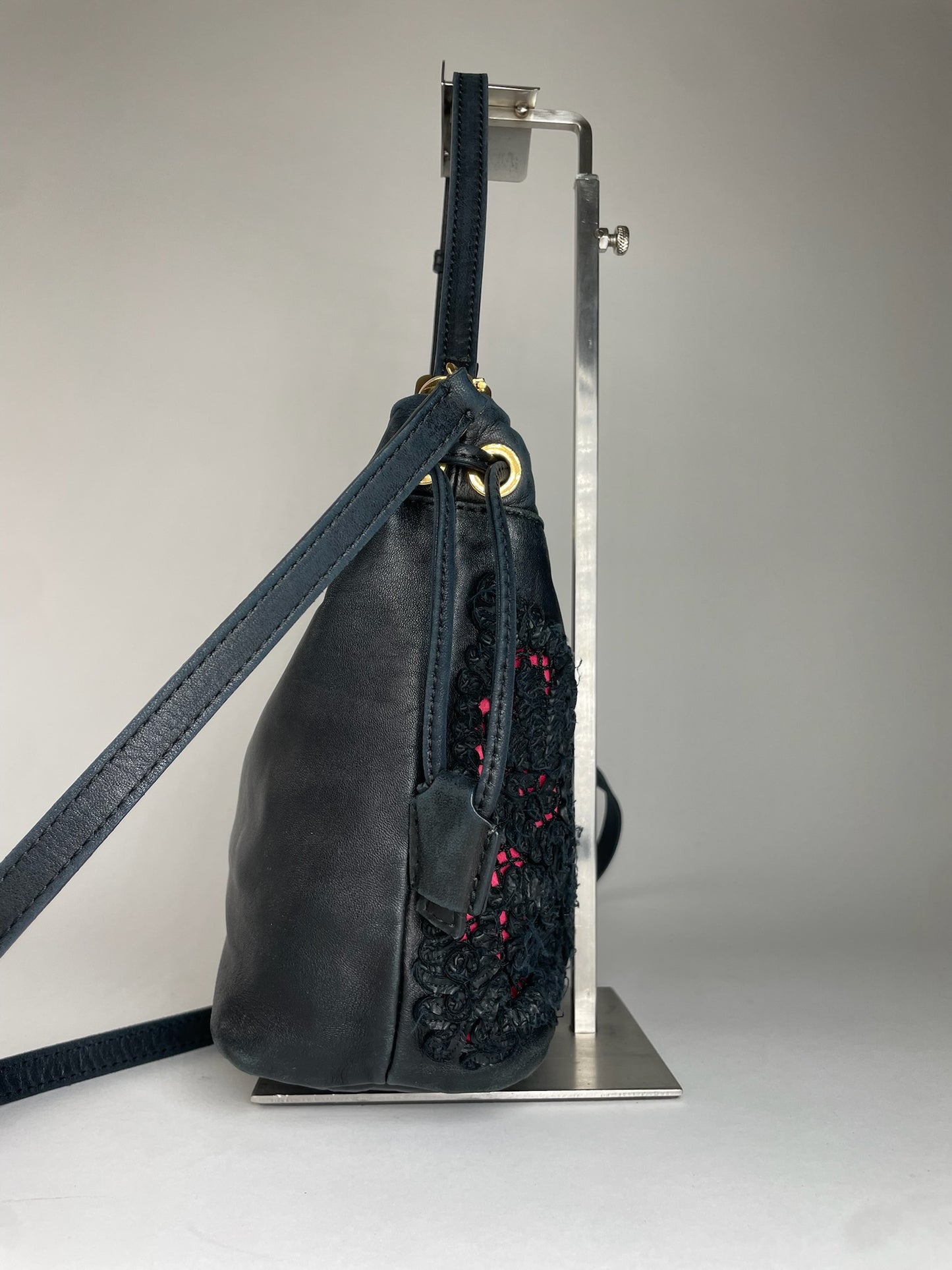 Vintage Etro 2Way Leather Handbag Black