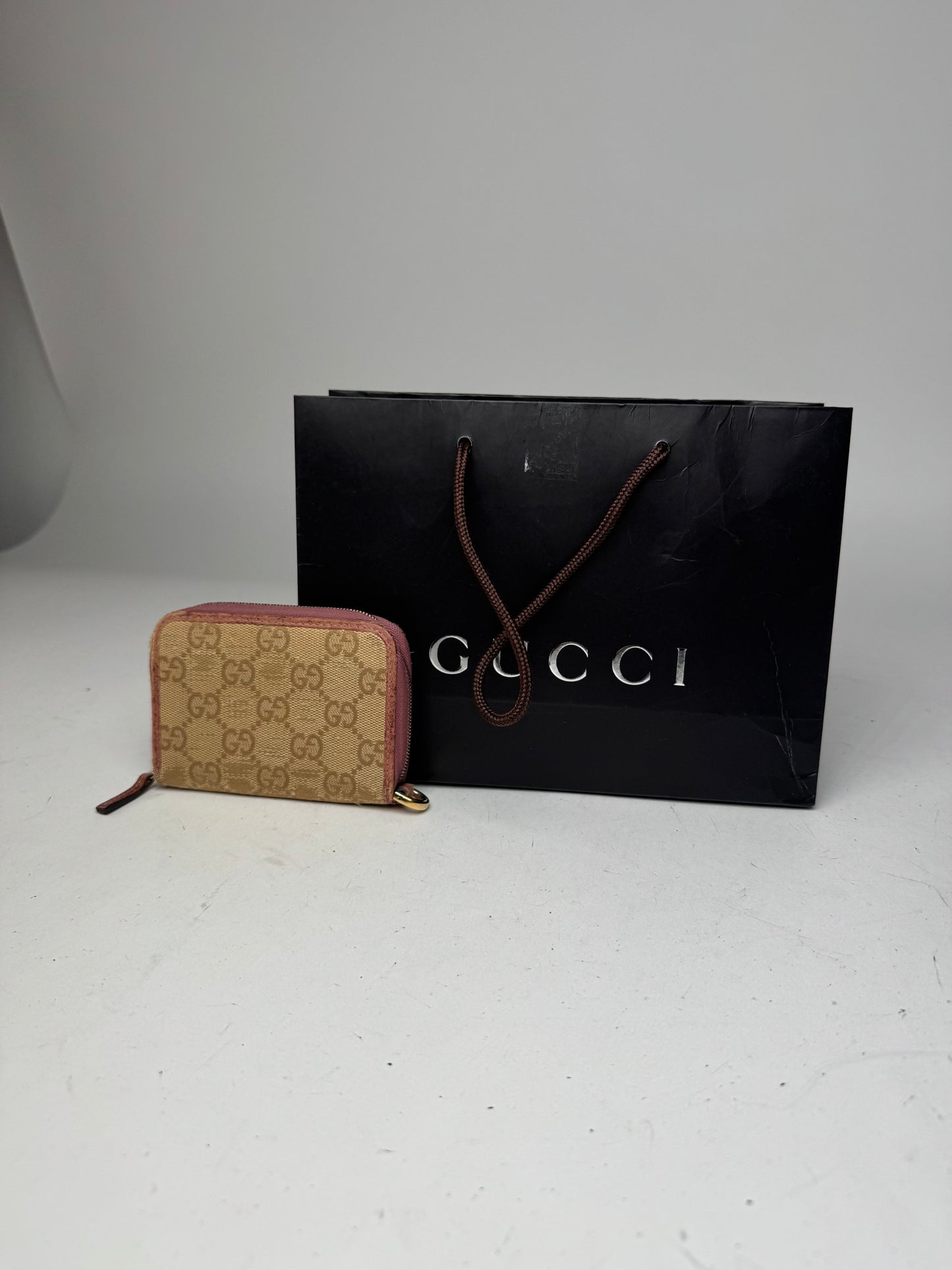 Vintage Gucci Monogram Card Holder Beige Pink