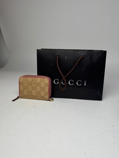 Vintage Gucci Monogram Card Holder Beige Pink