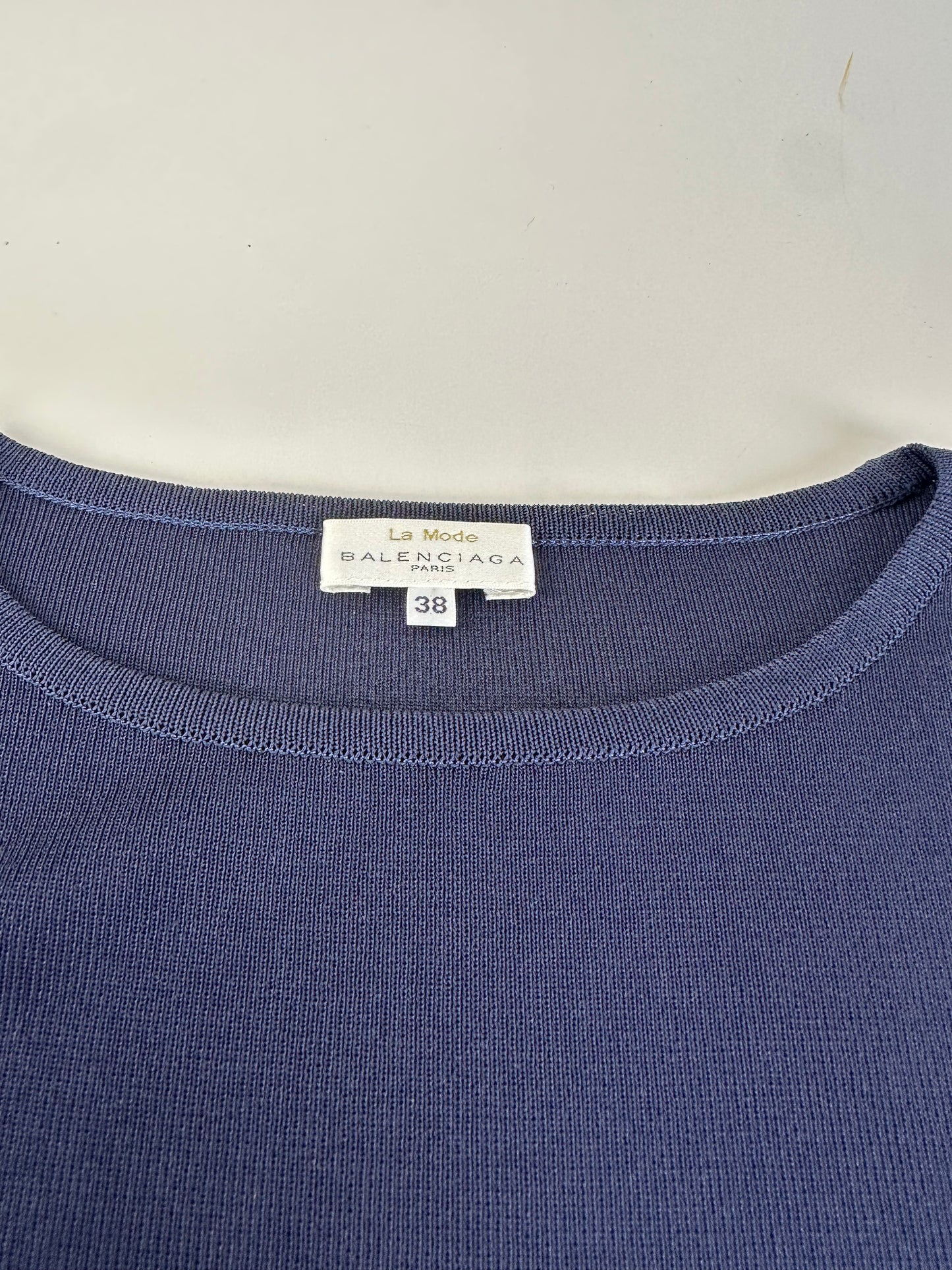 Vintage Balenciaga Cotton Dress Navy Burgundy Black M