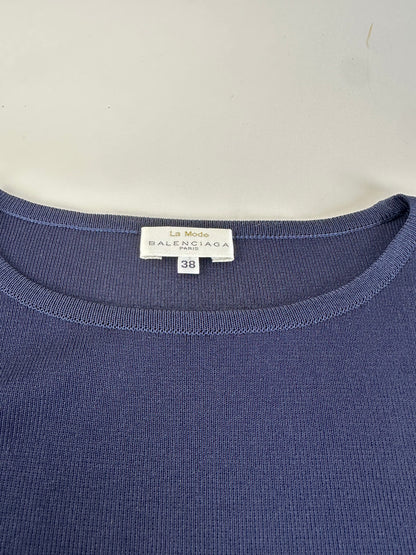 Vintage Balenciaga Cotton Dress Navy Burgundy Black M