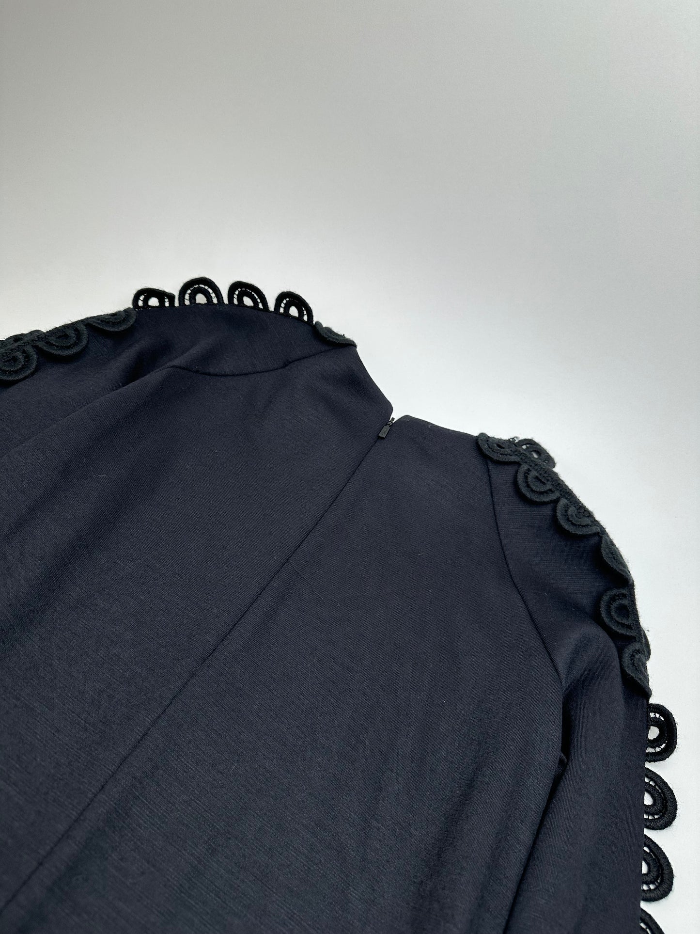 Vintage Chloé Cotton Knit Dress with Lace Trim Black XS