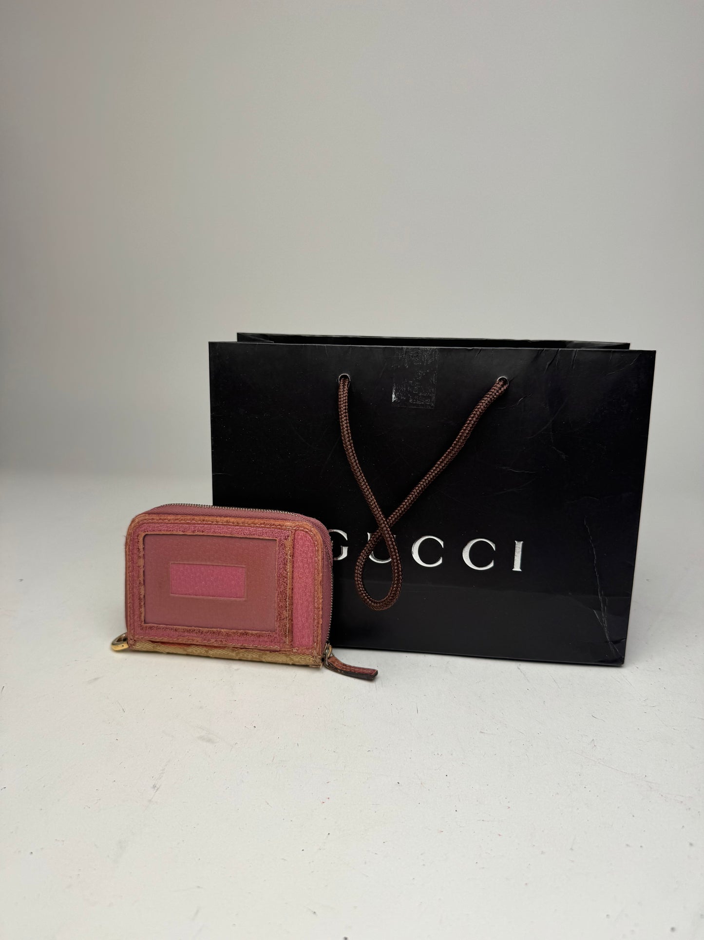 Vintage Gucci Monogram Card Holder Beige Pink