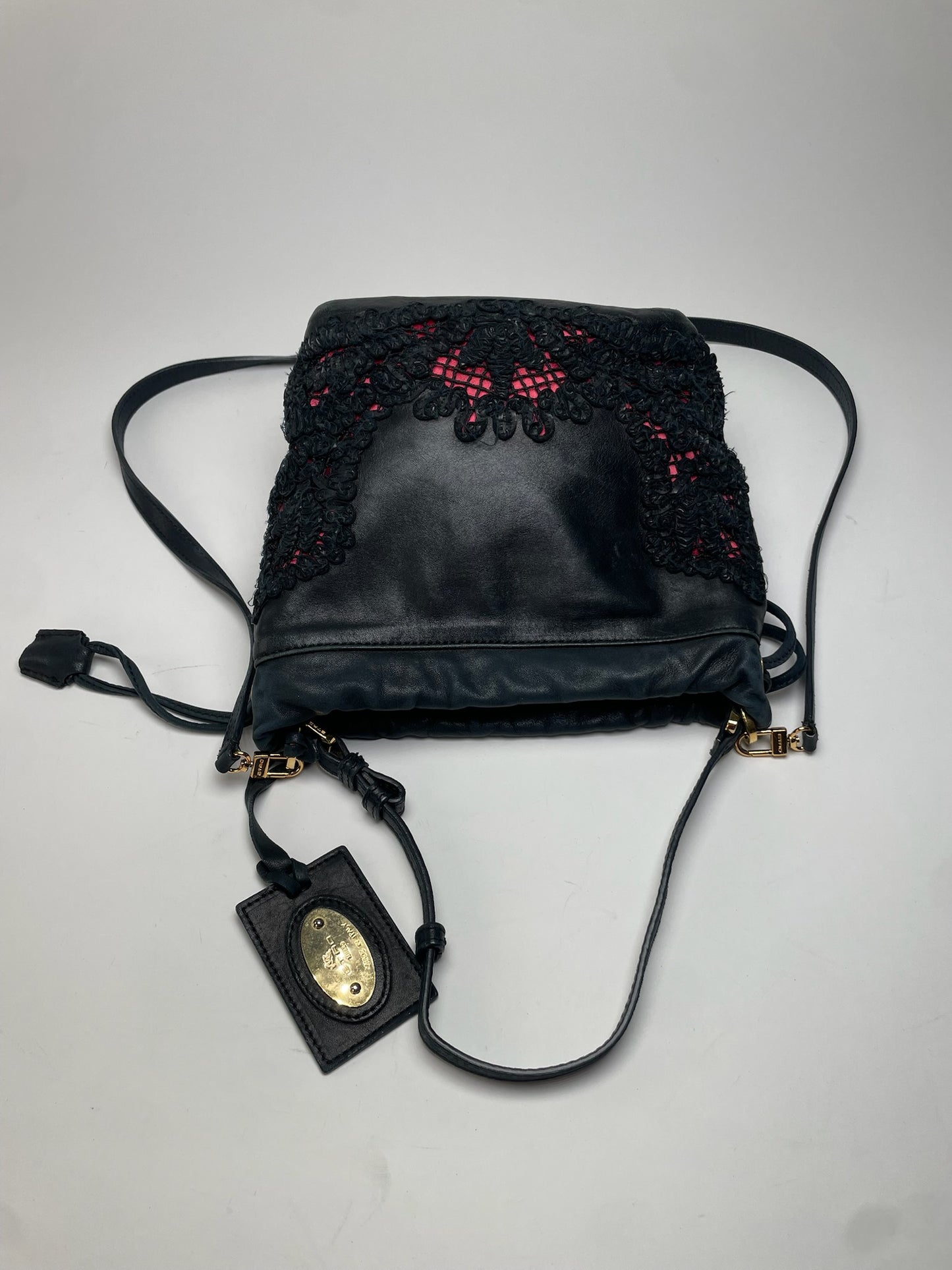 Vintage Etro 2Way Leather Handbag Black