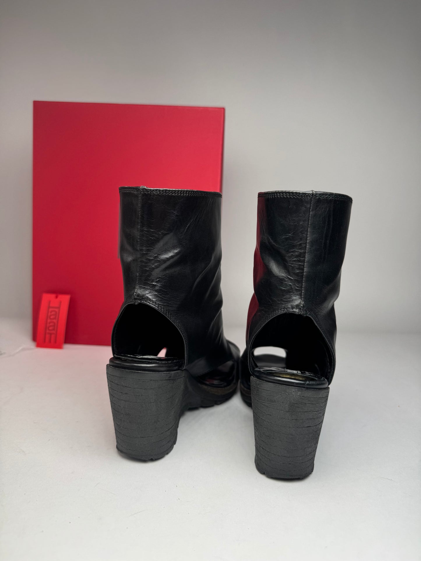 Vintage Issey Miyake Open Black Leather Boots Black