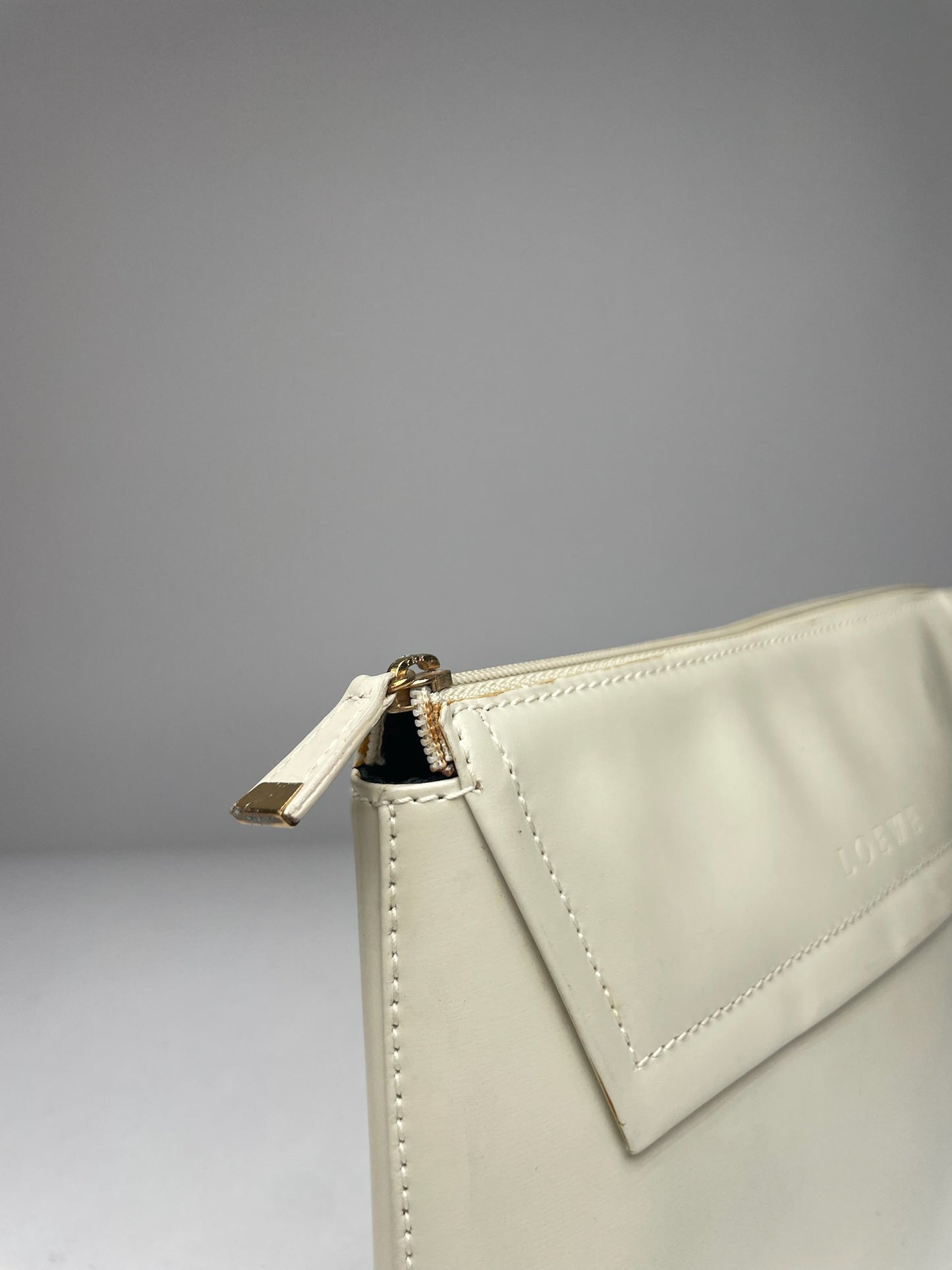 Vintage Loewe Leather Clutch / Cosmetic Bag White