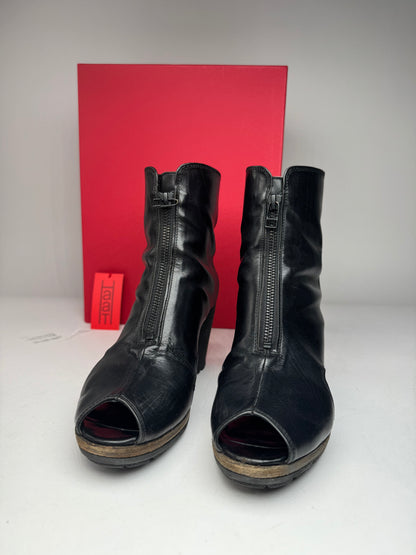 Vintage Issey Miyake Open Black Leather Boots Black