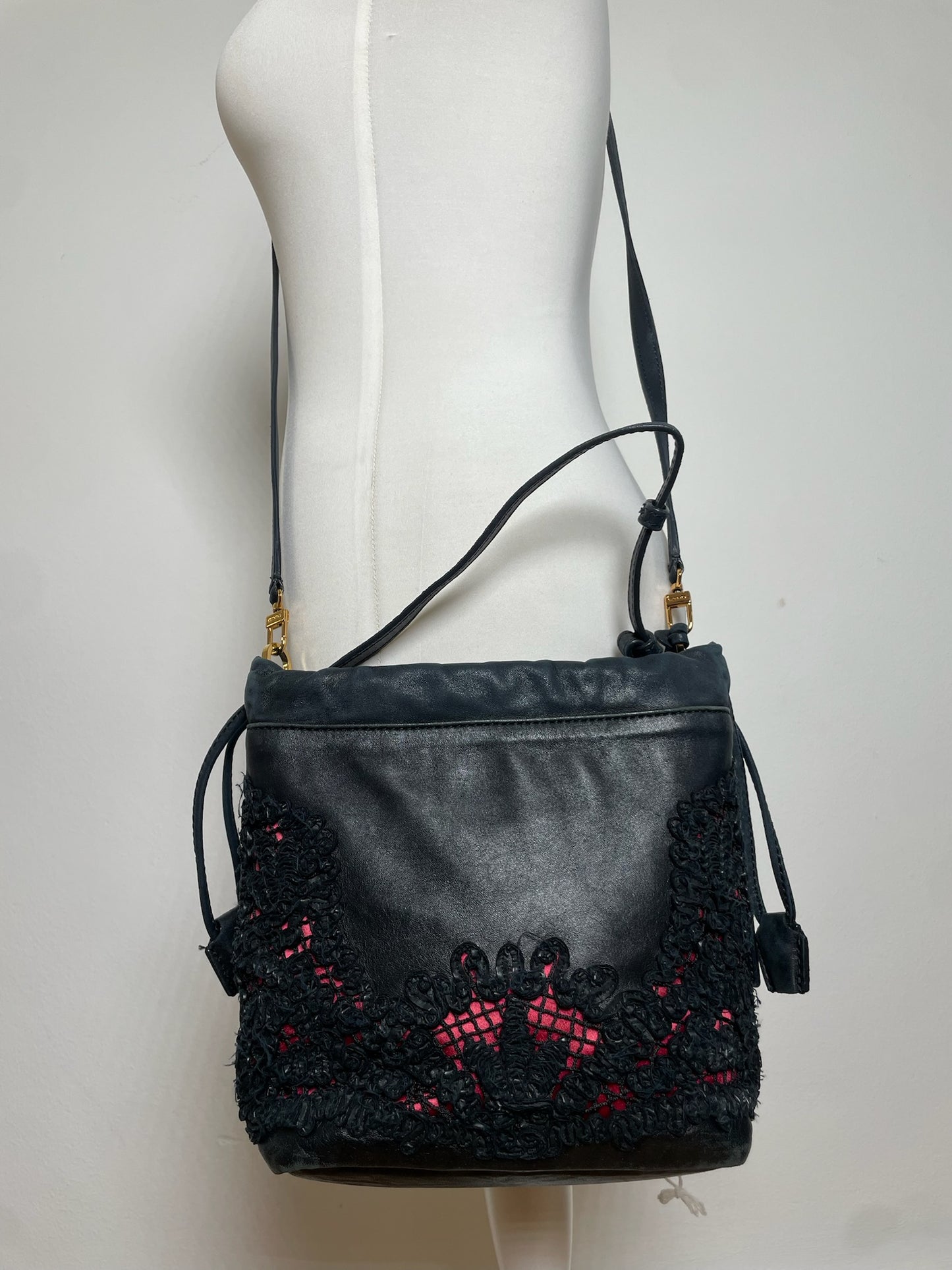 Vintage Etro 2Way Leather Handbag Black