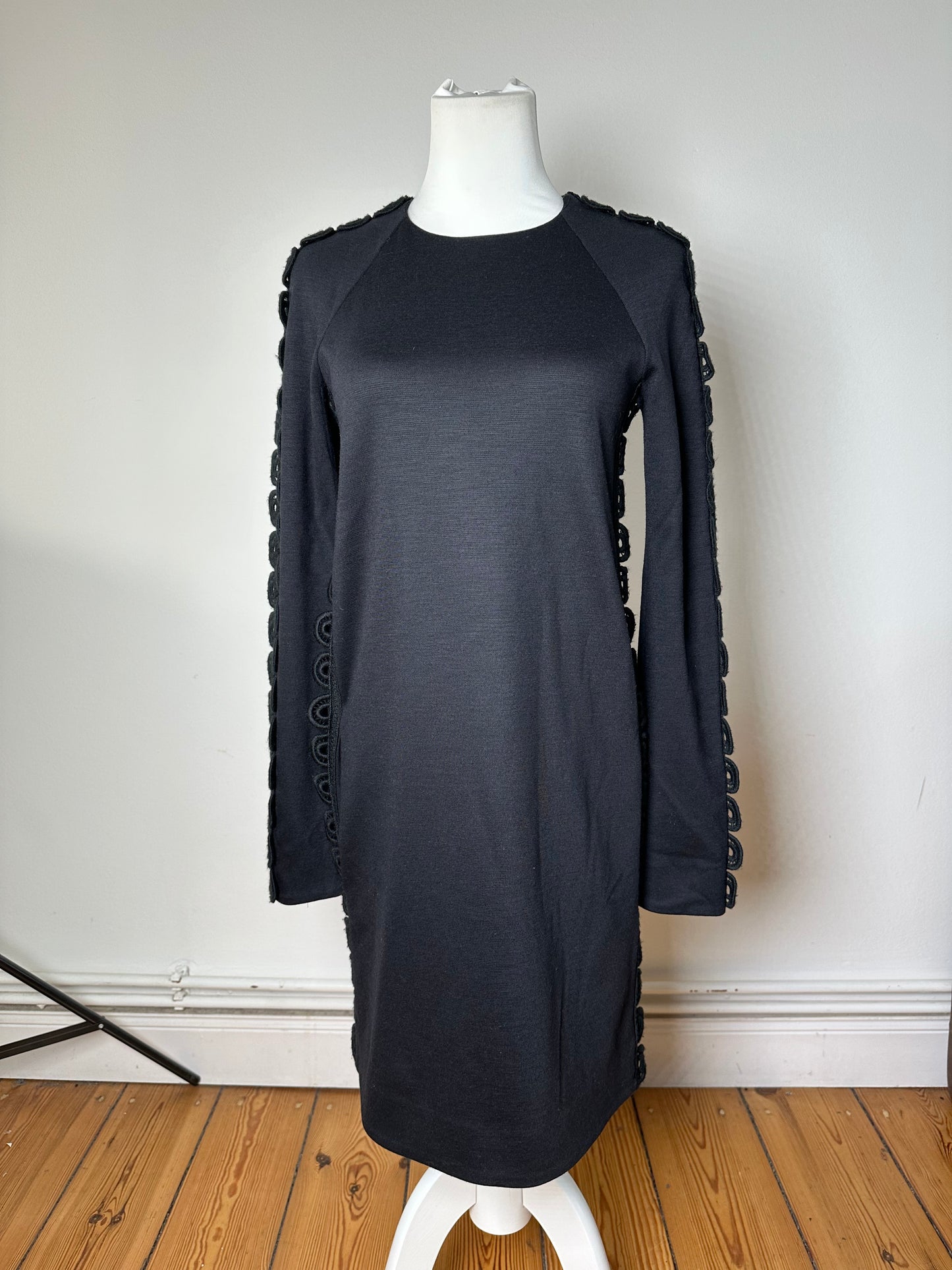 Vintage Chloé Cotton Knit Dress with Lace Trim Black XS