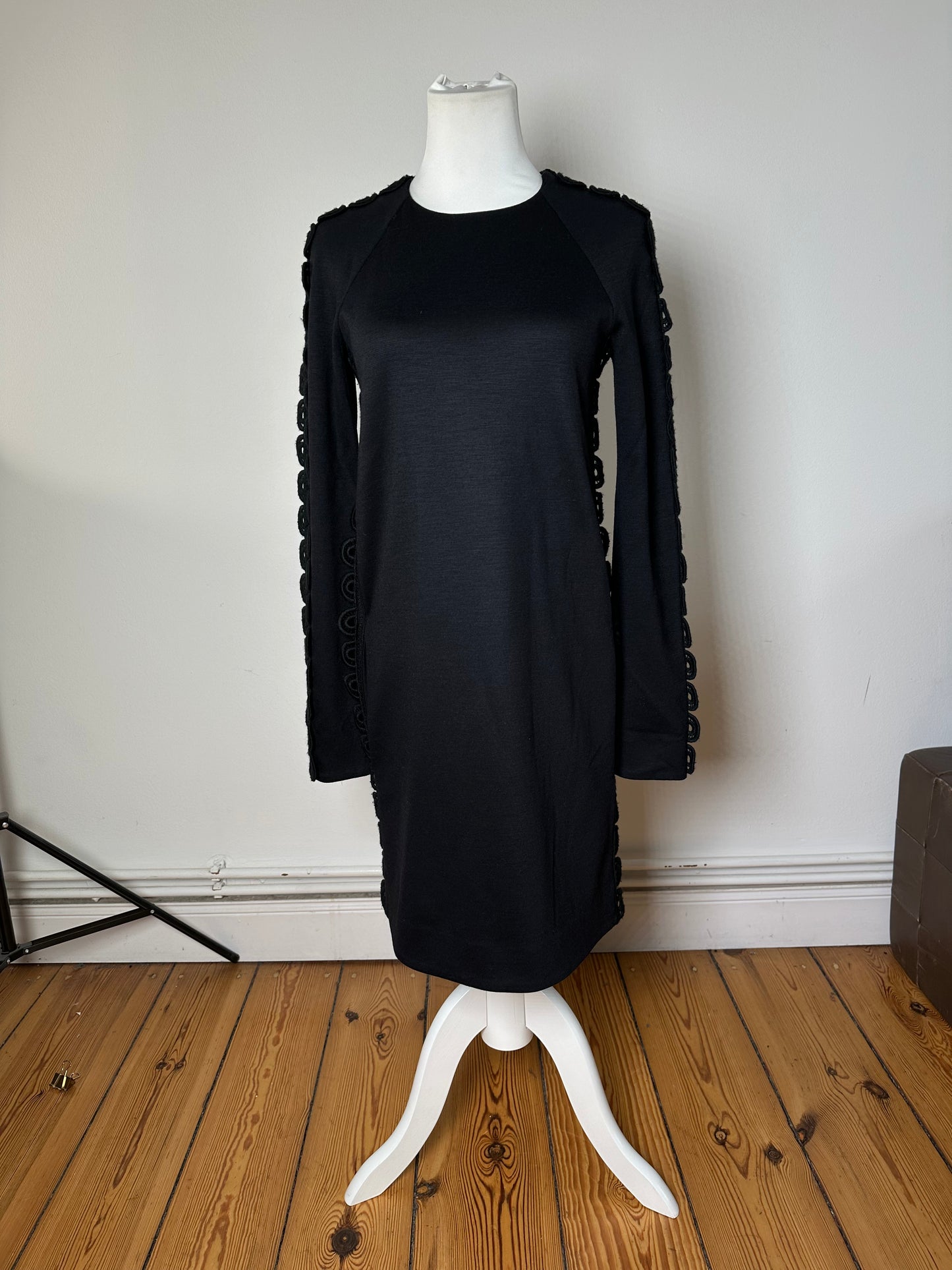 Vintage Chloé Cotton Knit Dress with Lace Trim Black XS