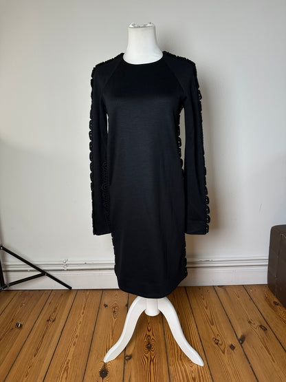 Vintage Chloé Cotton Knit Dress with Lace Trim Black XS