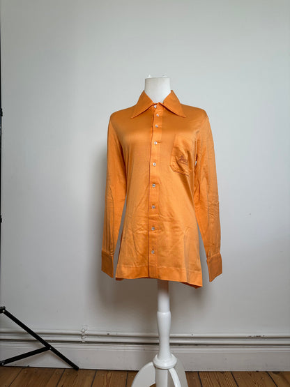 Vintage Celine Cotton Shirt Orange Silver Buttons M