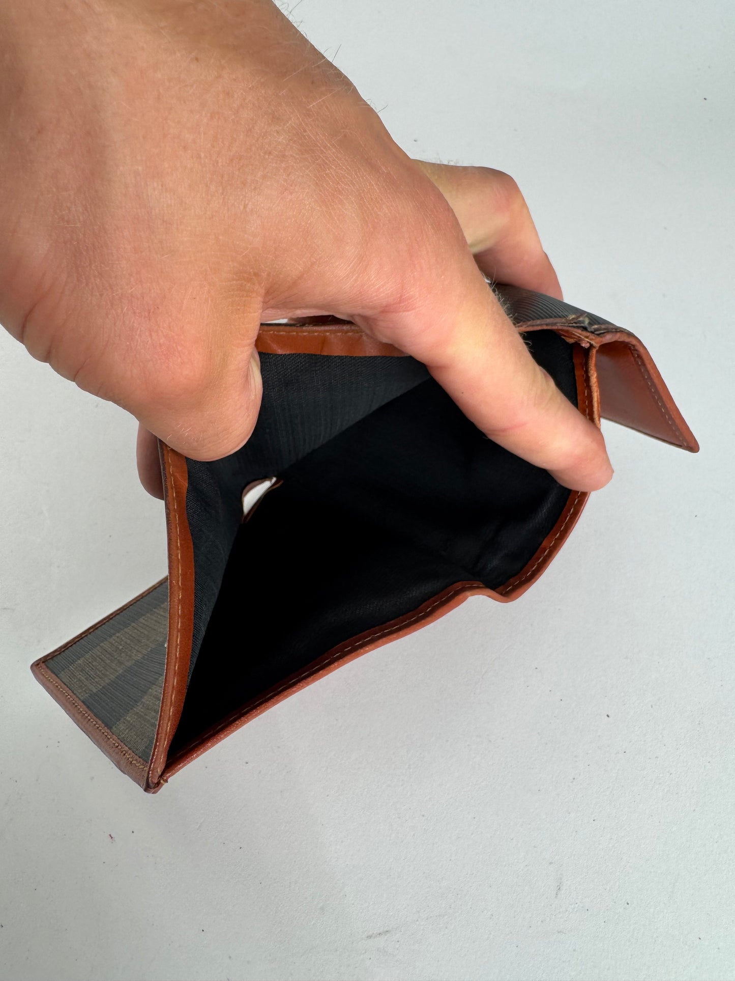 Vintage Fendi Striped Leather Wallet Brown