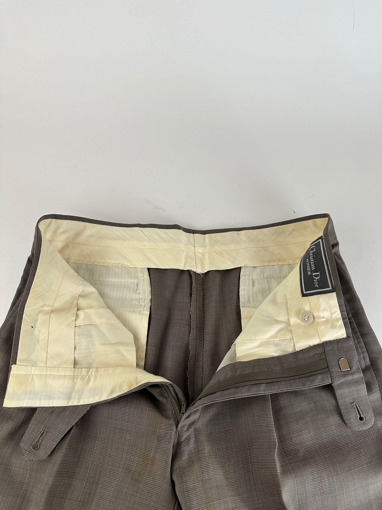 Vintage Dior Wool Pants Grey Brown checked