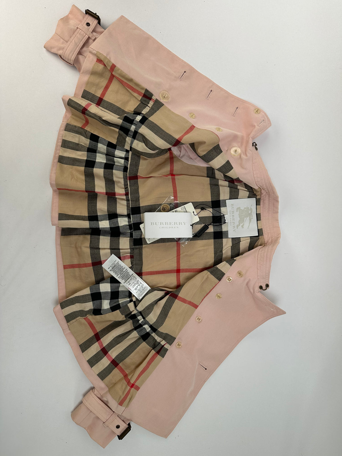 Vintage Burberry Nova Check Peplum Trench Coat c. 2015 Pink 6Y