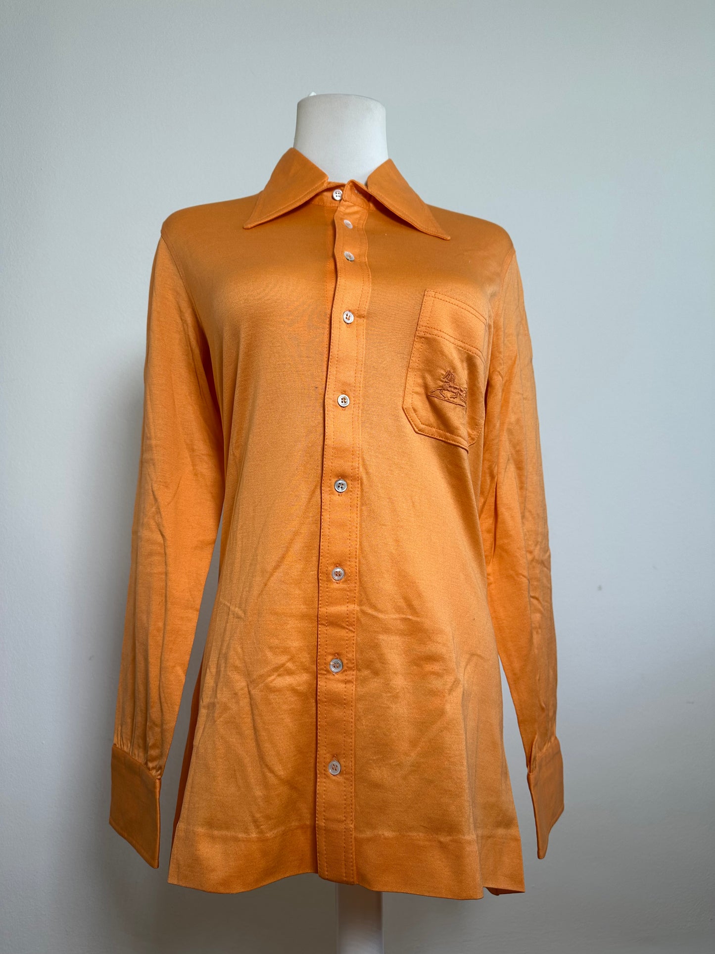 Vintage Celine Cotton Shirt Orange Silver Buttons M