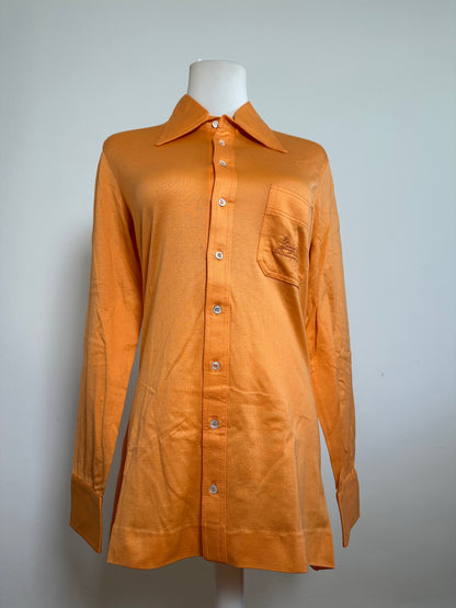 Vintage Celine Cotton Shirt Orange Silver Buttons M