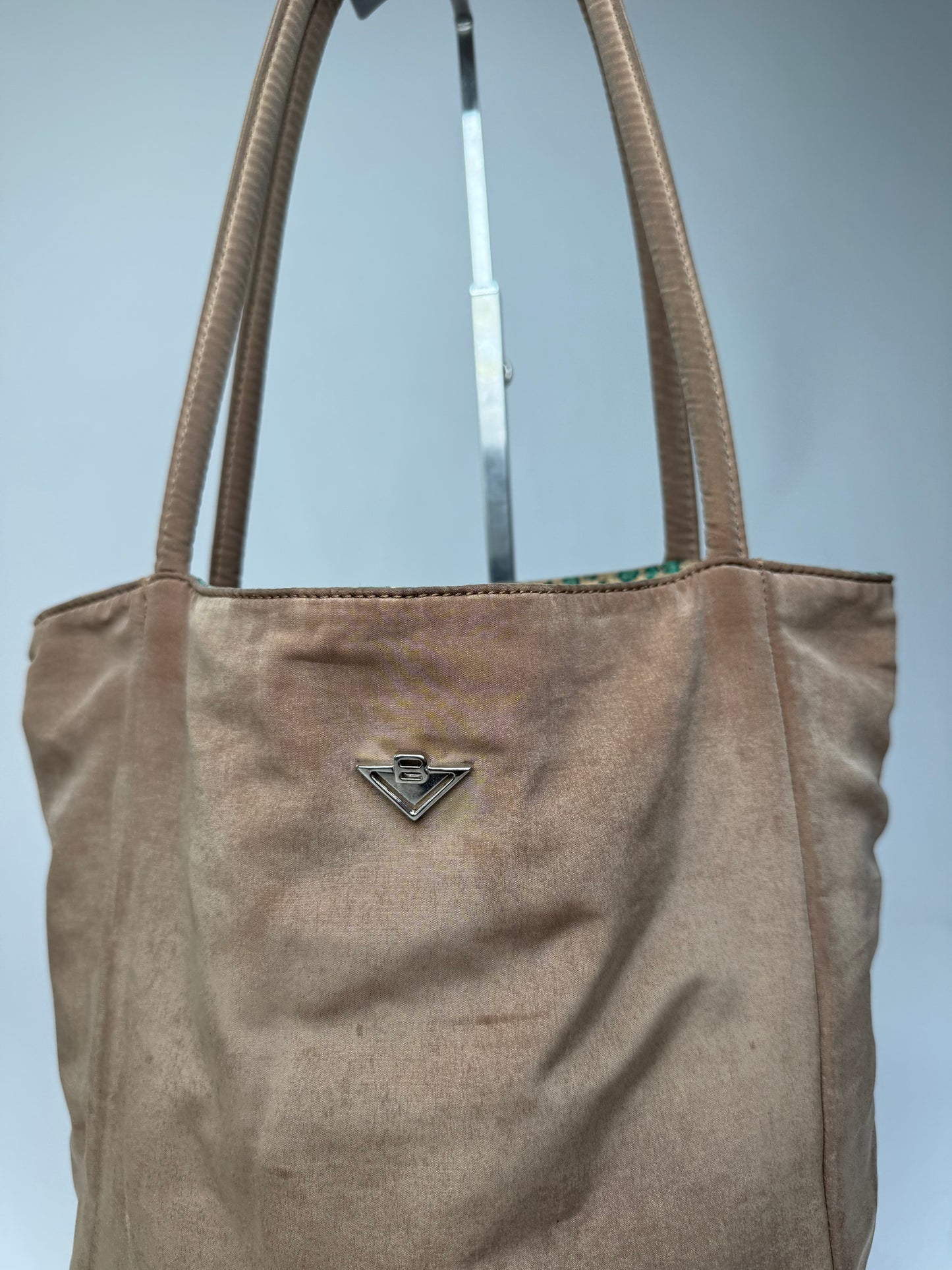 Vintage Bottega Veneta Reversible Canvas Polyester Shopper Brown / Leopard Green beige