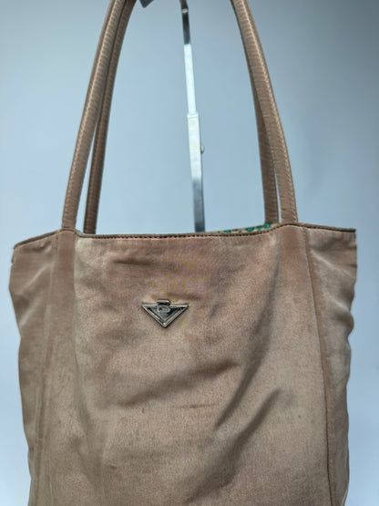 Vintage Bottega Veneta Reversible Canvas Polyester Shopper Brown / Leopard Green beige